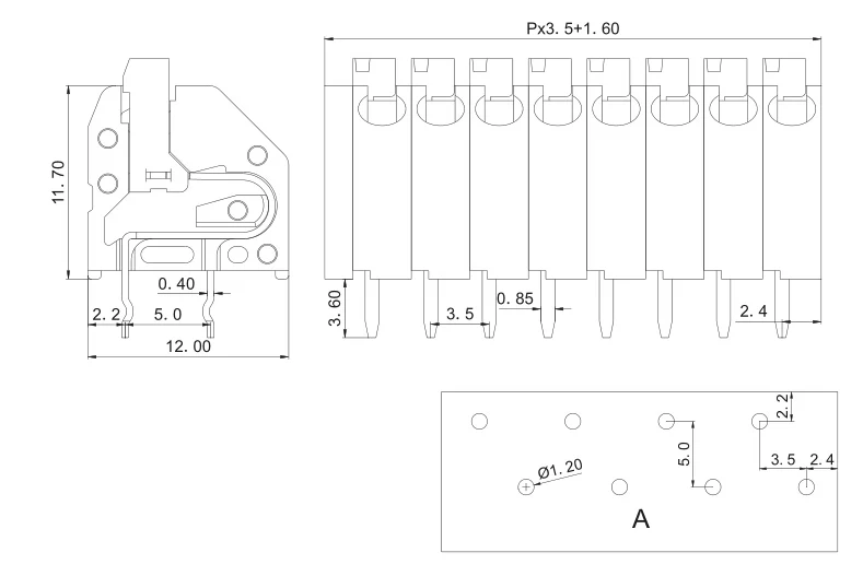 Пружинный PCB Соединительный терминал KF250-2.5mm/2,54 мм/3,5 мм/7,0 мм расстояние бесвинтовой пружинный пресс-терминал может быть соединен 250A/250B