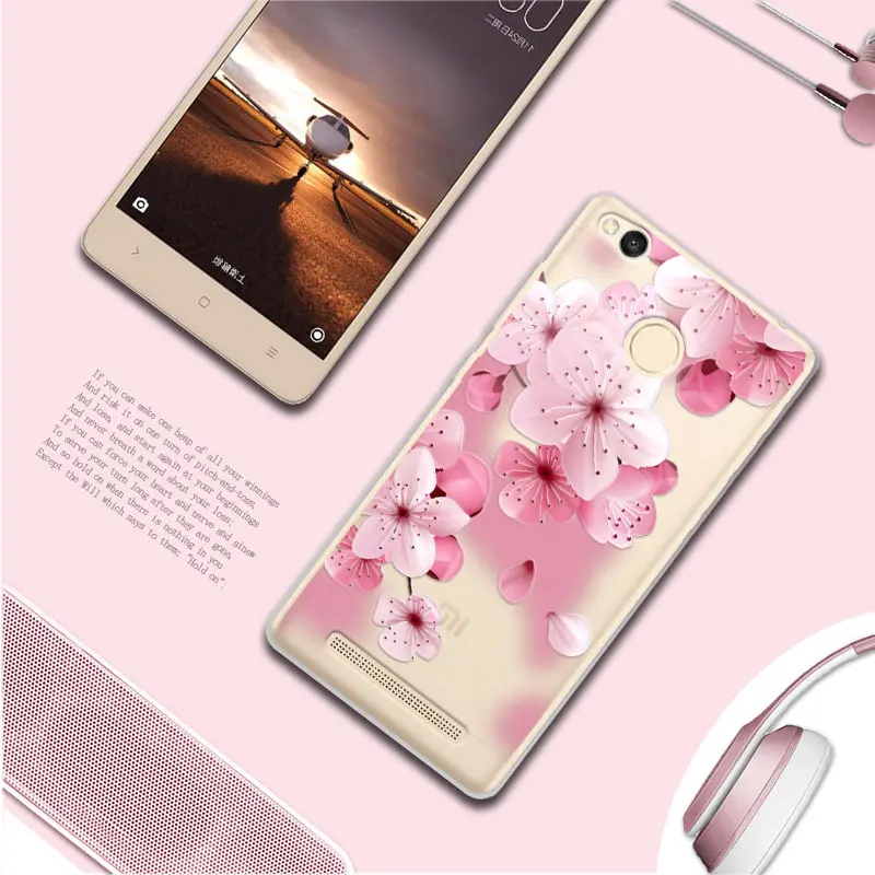 Cute Floral Printed Soft Slicone Case Cover For Xiaomi Redmi 3S 3D Relief Coque Lace Funda Hongmi 3Pro 3 S 5.0'' |