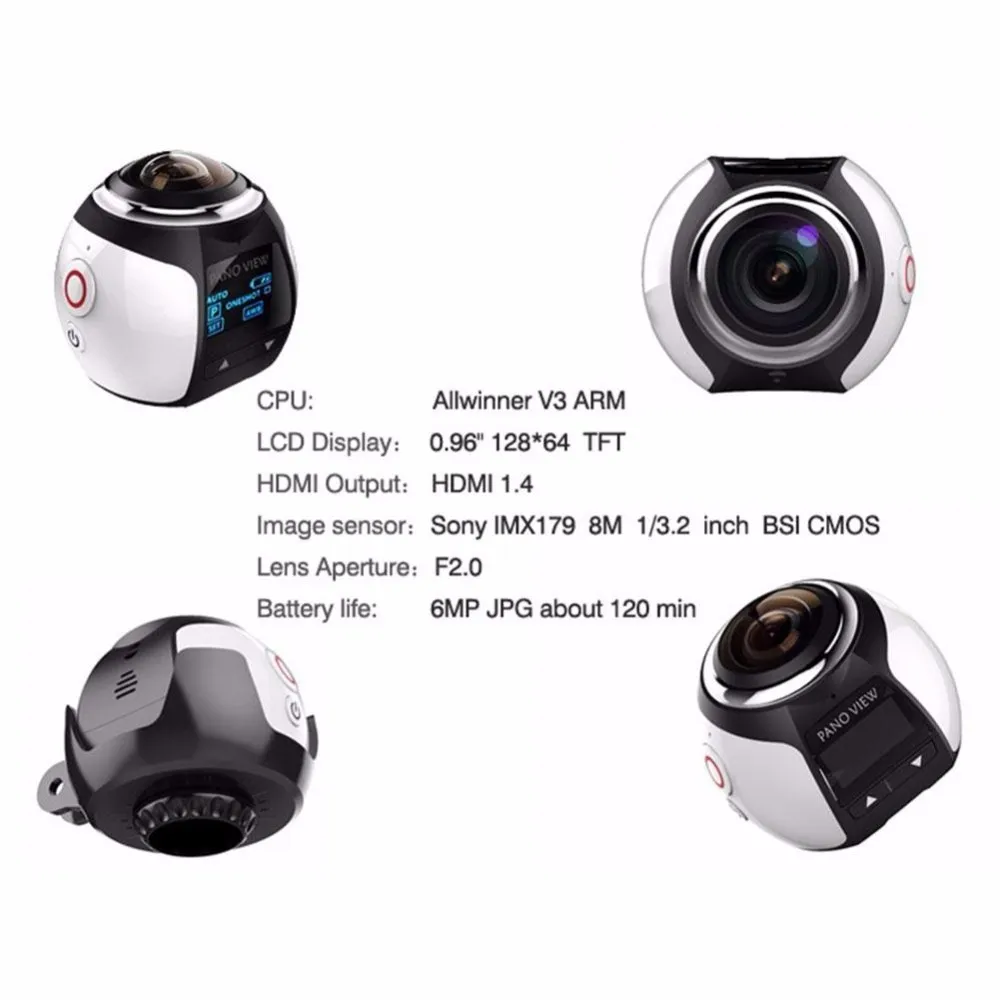Amkov 4K 360 панорамная камера Ultra HD Wifi 2448*2448 Экшн-камера водонепроницаемая Спортивная камера для вождения VR