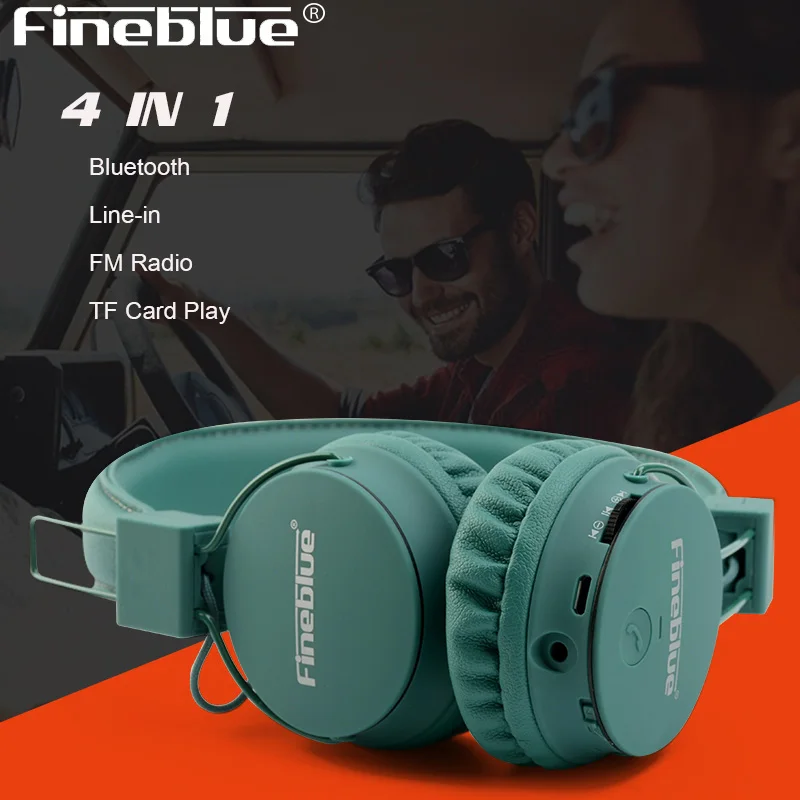 Настоящие Fineblue 4in1 Беспроводной Bluetooth наушники 3D стерео глубокий бас гарнитура TF карты MP3 плеер Fm радио разъем линейного входа HD микрофон