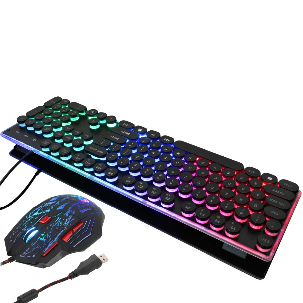 ZERODATE J40 Радуга Подсветка игровая клавиатура комплект панк-клавиатура Ретро стиль сочетания клавиш Водонепроницаемая игровая Мышь