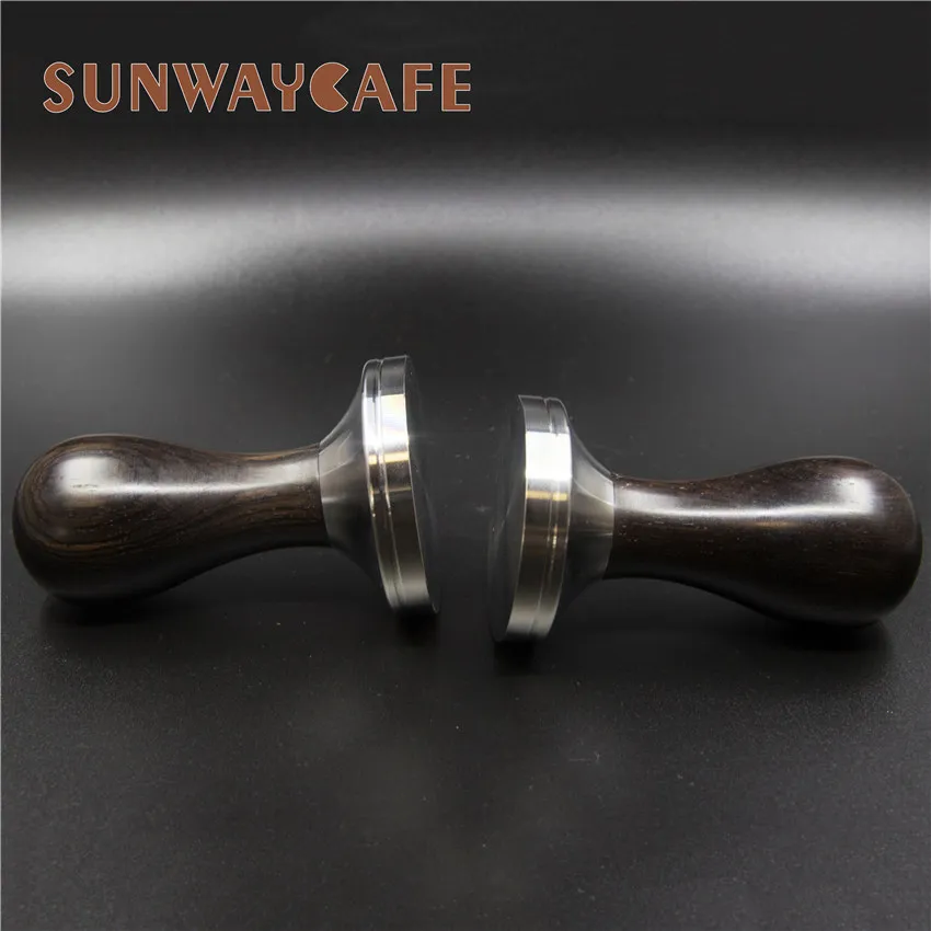 African Black Wood Handle Coffee Tamper 51/53/54/58/58.35mm Stainless Steel Espresso Powder Cafe Hammer Coffee Tools For Barista