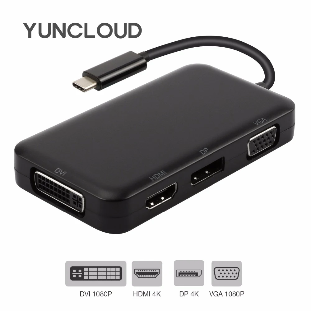 USB разветвитель YUNCLOUD с портом Type C 3 1 и адаптером DisplayPort HDMI DVI VGA для Macbook Samsung S9/S8 + Huawei