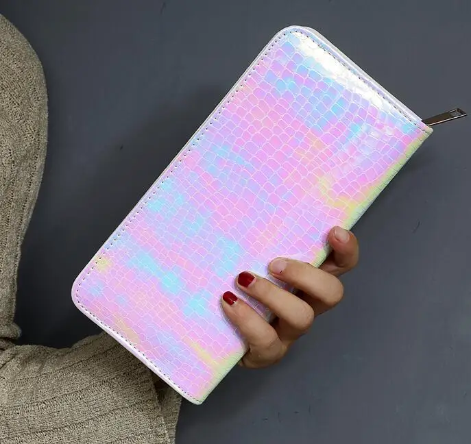 new pink Maelove сумка из голографической ткани женский кошелек мини клатч Сумочка с крокодиловым принтом портмоне лазерный Серебряный кошелек с голограммой - Цвет: new pink