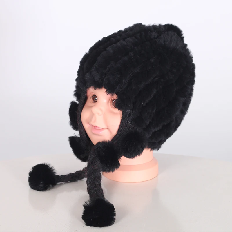 Children Fur Hat Rabbit Knitted Warm Head Hood Scarves Russian 2018 Winter Real Rex With mz062 | Аксессуары для одежды