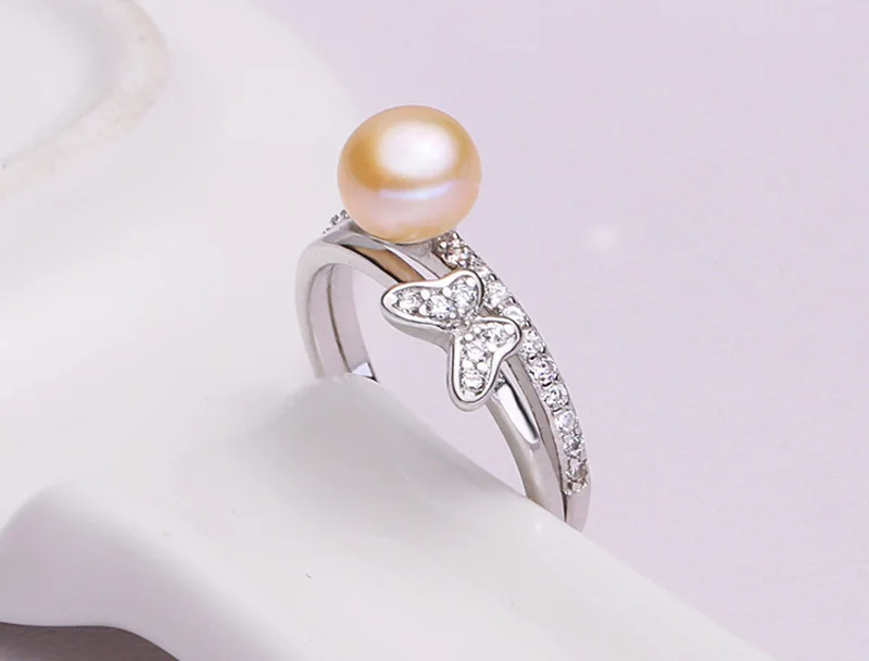 ASHIQI 925 пробы Серебряное кольцо бабочка кольцо с натуральным пресноводным жемчугом для женщин Открытый палец Свадебные обручальные ювелирные изделия