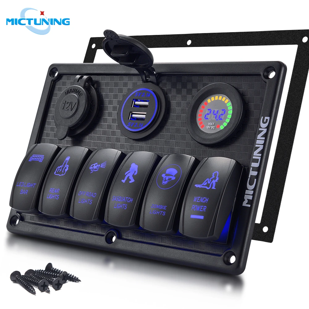 MICTUNING кулисный переключатель панель предохранитель w/6 банды ВКЛ-ВЫКЛ тумблер USB цифровой вольтметр прикуриватель гнездо для морской лодки