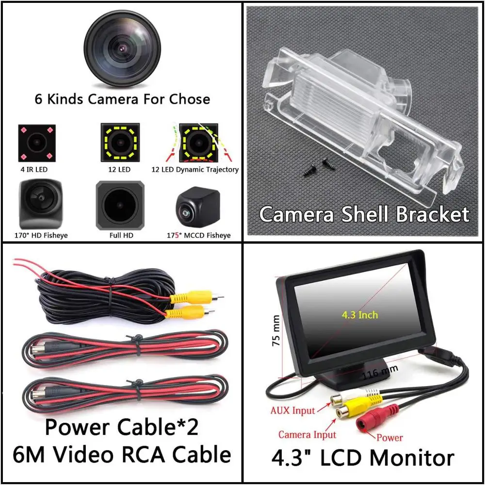 Camera 4.3 inch LCD 175 градусов 1080P рыбий глаз задний вид автомобиля камера для Kia K2 Rio седан хэтчбек Ceed hyundai Accent Solaris Verna Sonata - Название цвета: Camera 4.3 inch LCD