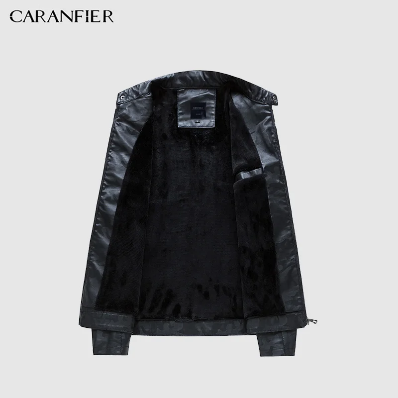 CARANFIER мужские куртки повседневные PU мужская кожаная куртка толстые пальто Зимние