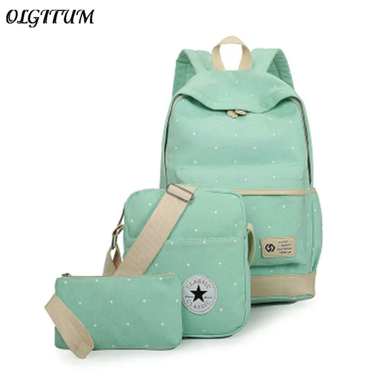 2019 New arrived wave dot Printing Women Backpack Set Teenage Girls School Bags Canvas Candy Color Bag For 3 Pieces | Багаж и сумки