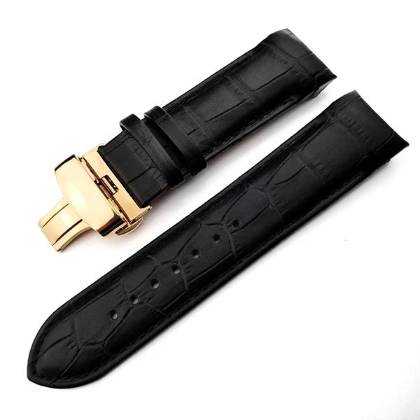 black rose gold Ремешок для часов из натуральной телячьей кожи для часов Tissot T035, ремешок для часов, браслеты с бабочкой, замена 22 мм, 23 мм, 24 мм - Цвет ремешка: black rose gold