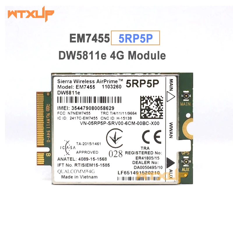 Сьерра-EM7455 DW5811e 5RP5P FDD/аппарат, который не привязан к оператору сотовой связи LTE CAT6 модуль 4G 4G сим-карту, M.2 300 м для DELL E7270 E7470 E7370 E5570 E5470
