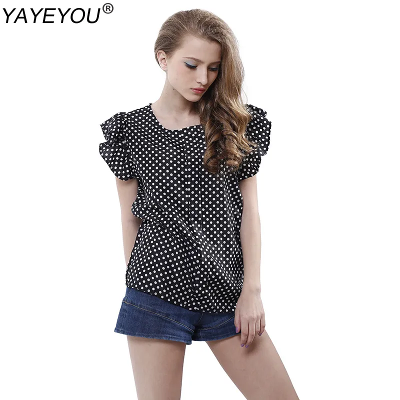 Блузка женская летняя с принтом повседневный топ оборками на рукавах в