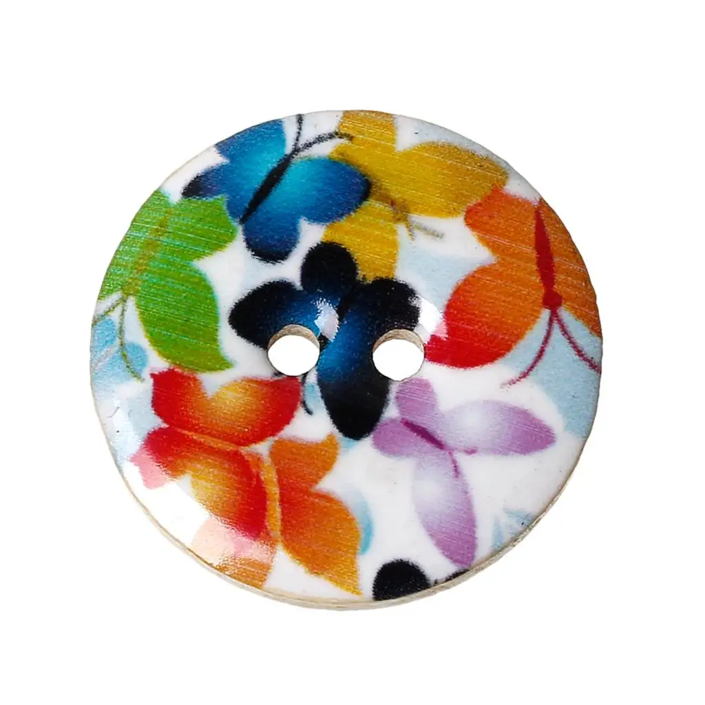 

Wood Sewing Button Scrapbooking Round Multicolor 2 Holes Butterfly Pattern Enamel Buttons for Clothing DIY 25mm(1")Dia,2 PCs new