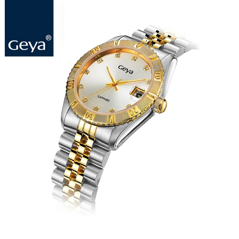 Geya мужские часы с золотым календарем сапфировое стекло водонепроницаемые