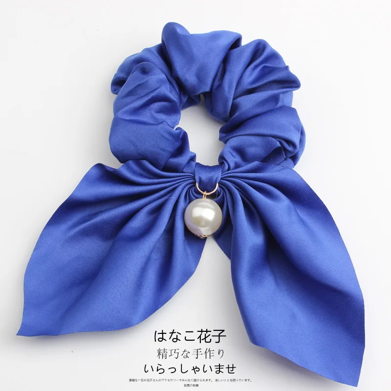 1 Royalblue Женские жемчужные резинки для волос, корейские Твердые заячьи ушки, резиновые ленты эластичные резинки для волос, конский хвост, аксессуары для волос для девочек - Цвет: 1 Royalblue