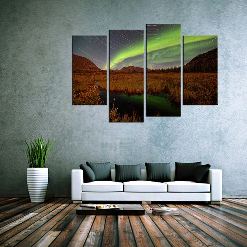 4 шт./компл. пейзаж Северное сияние печать над озером Холст Картина Современная