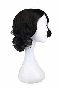Женские короткие парики QQXCAIW для косплея, праздничные черные парики из синтетических волос 35 см