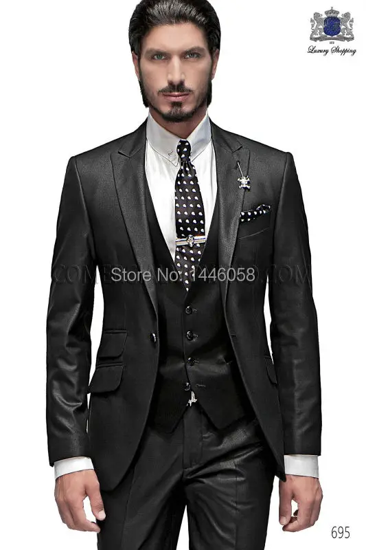 

Best Selling 2018 Custom Business Mens Suits Italian Black Wedding Suits For Men Groom Suit Men Tuxedo Suits (Jacket+Pants+Vest)