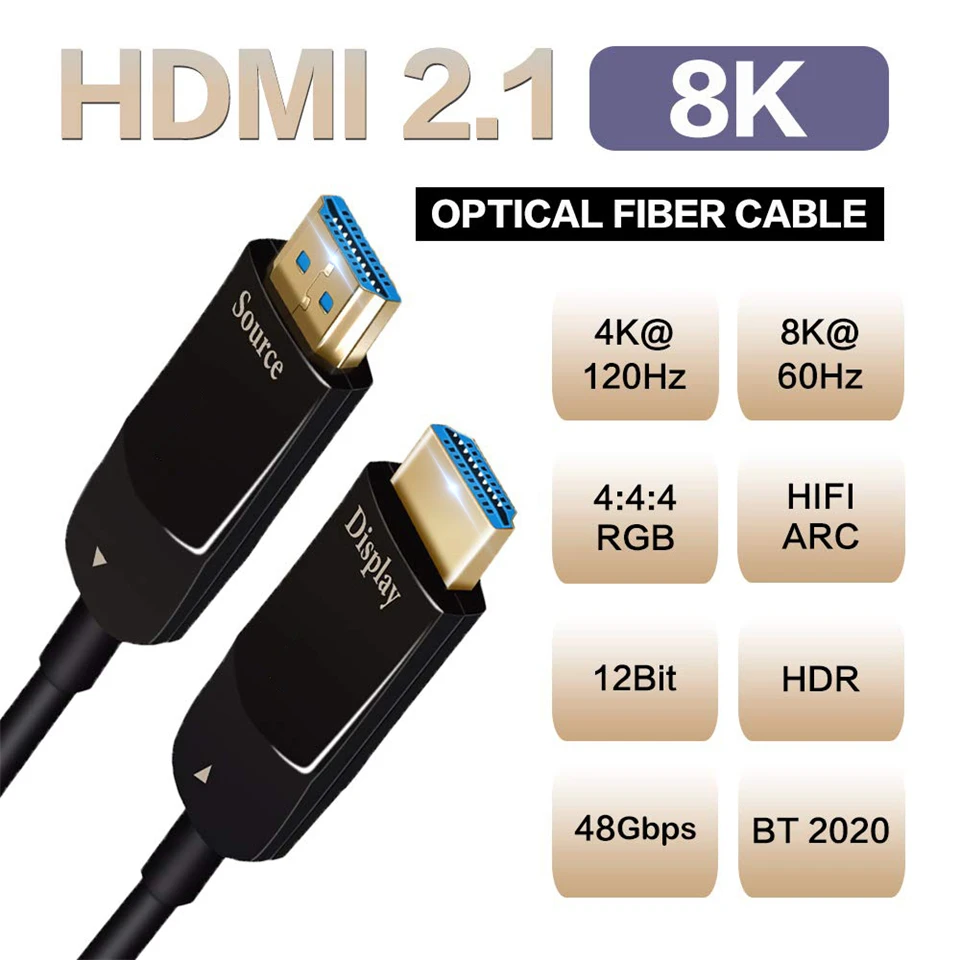 

Оптоволоконный кабель HDMI 2020, 8K, 48 Гбит/с, 2,1, 4K HDMI 2,1, UHD, 2,1, 5 м, 10 м, 15 м, HDMI 2,1, для монитора 8K