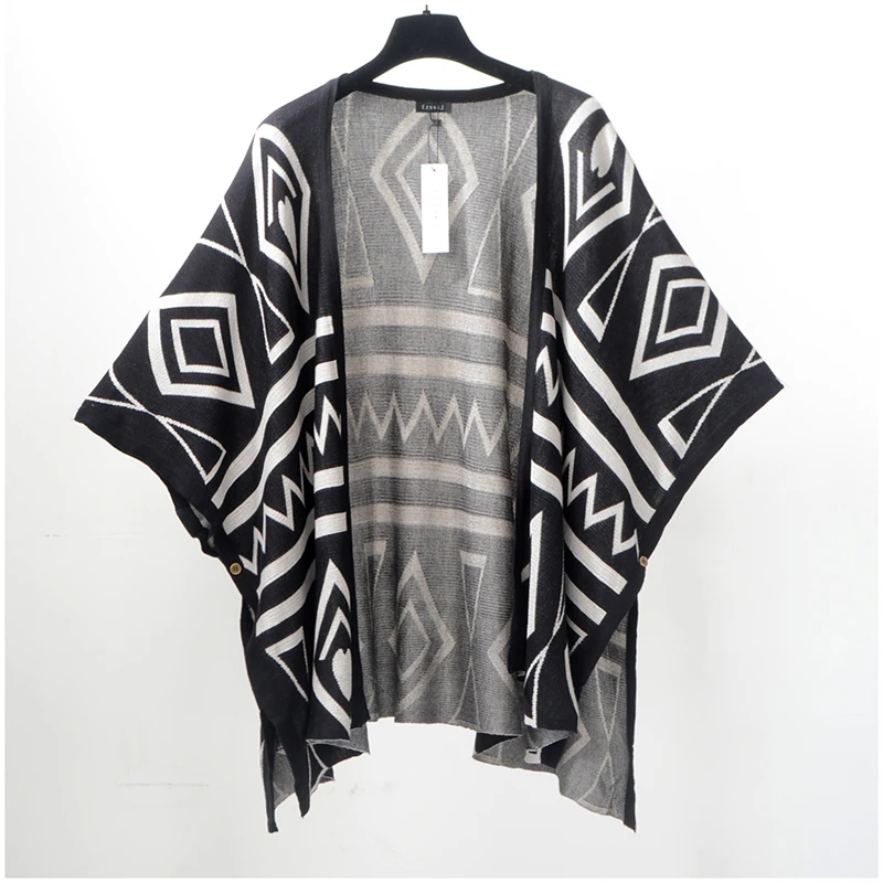 Осенний вязаный кардиган-накидка асимметричного покроя летучая мышь Дамская