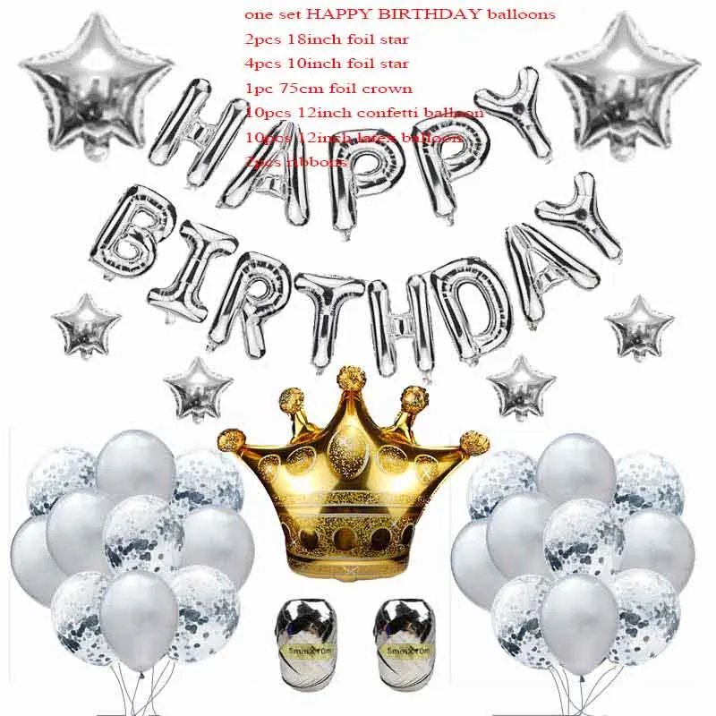 balloons silver set Счастливый набор воздушных шаров на день рождения надувной воздушный шар на день рождения День Рождения Вечеринка украшения дети ребенок душ девушка Balony письмо Globos XN - Цвет: balloons silver set