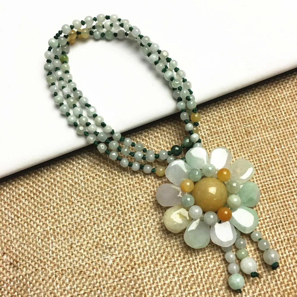 Женское Ожерелье цепочка из натурального нефрита класса A Ice Jadeite green Burma подарок