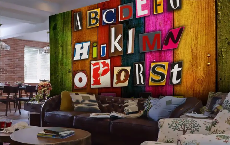 custom 3d photo wallpaper room mural non-woven sticker wood English letter sofa TV background wall HD murarl | Обустройство дома