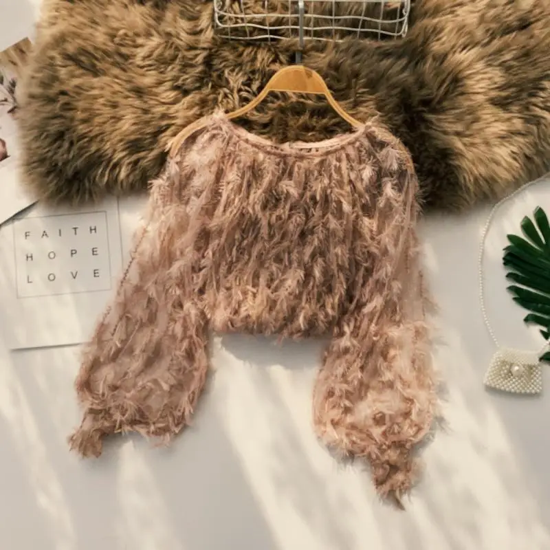 2019 Новая модная женская блузка рубашка Весна и лето круглый вырез с длинными
