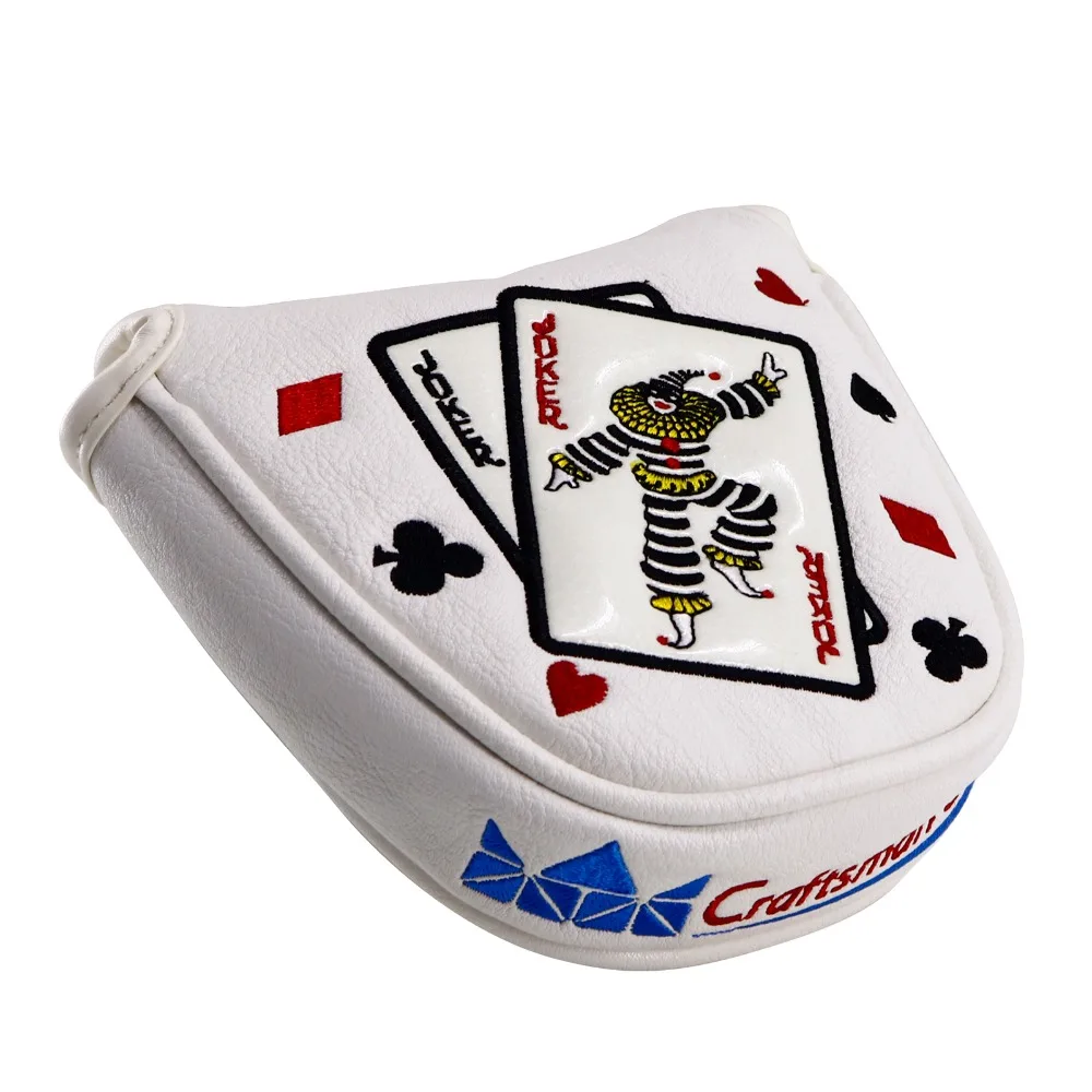 Craftsman Golf Mallet Headcover Putter Cover for Center-shaft Club Magnetic Closure Black White PU Leather Joker Embroidery