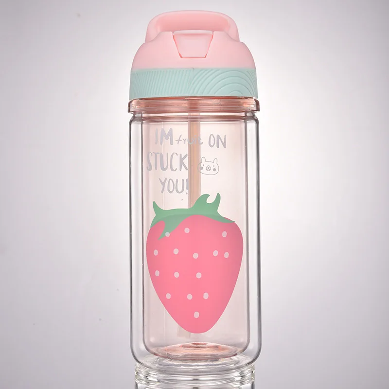 Strawberry Transhome портативная пластиковая бутылка для воды Bpa питьевая бутылка с бутылки для воды в соломе для детей Малыш 360 мл Спортивная посуда для напитков - Цвет: Strawberry