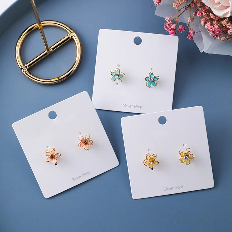 S925 Pin антиаллергенные корейские японские хрустальные Розовые Желтые синие
