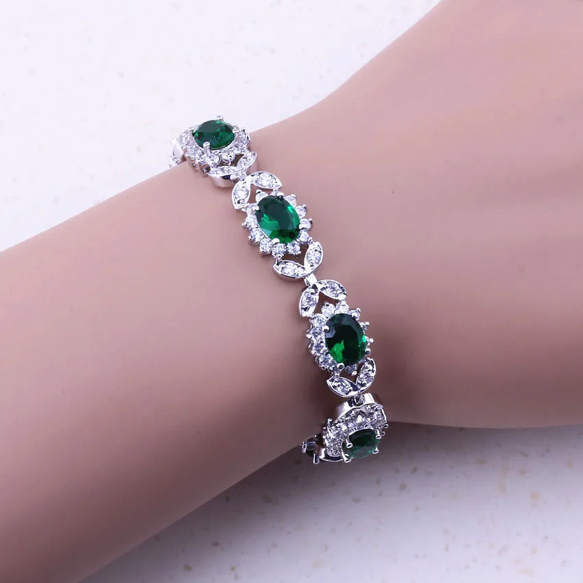 Роскошный зеленый искусственный изумруд &amp Белый AAA циркон посеребренный цветок