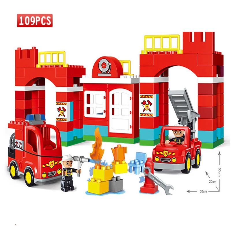 

109pcs Large Particles City Fire Brigade Car Assembled Blocks for Children Educational Toys