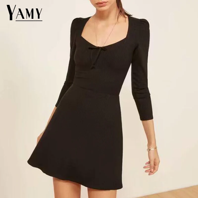 Платье женское черное с высокой талией | Женская одежда