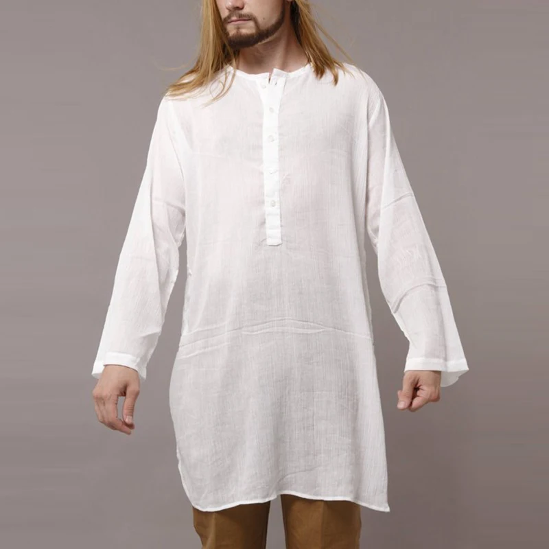 White Хип-хоп, Мужская одежда, платья, рубашки, пуловеры, костюмы для мужчин, длинный рукав, простой исламский халат, туника мусульманская s Camisa Kaftan - Цвет: White