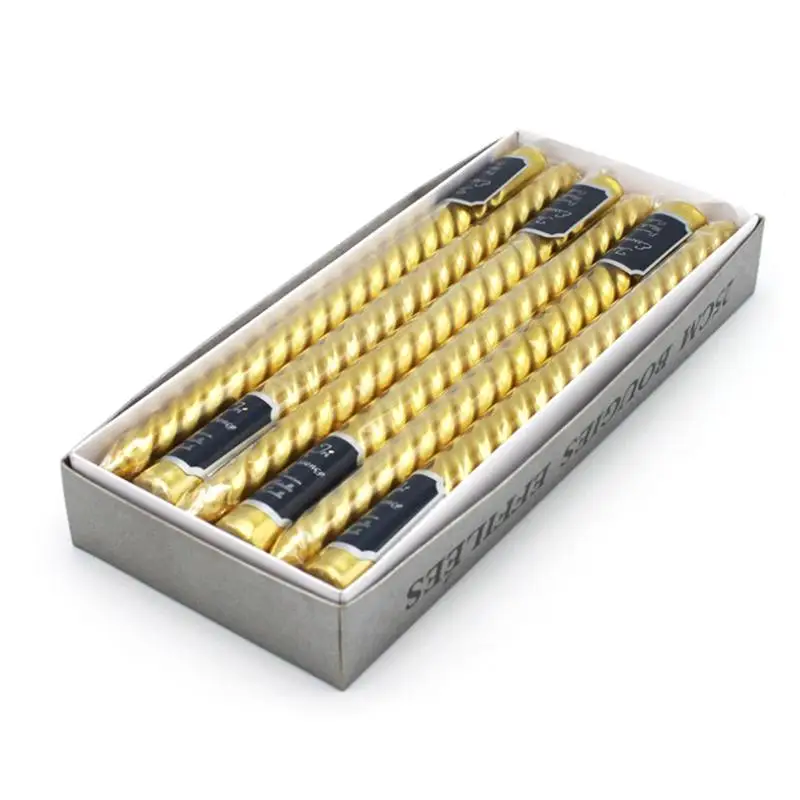 Gold 12 шт., европейский стиль, длинные свечи с резьбой, многоцветные, для свадьбы, дня рождения, вечеринки, бездымного масла, свеча со специальным подсвечником - Цвет: Gold