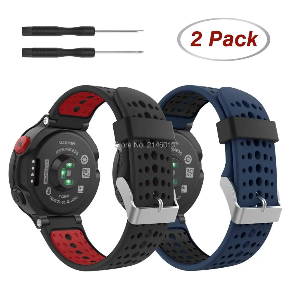 

[2 PACK] Soft Silicone Replacement Watch Band for Garmin Forerunner 235/220/230/620/630/735 Smart Watch