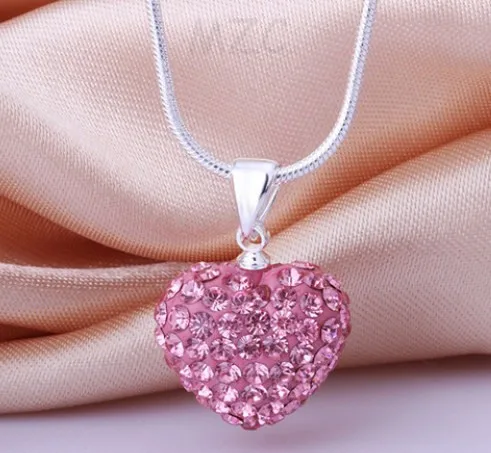 snake chain +Free Shipping+Gift.Pink 12*14mm Pink heart Silver Plated crystal Necklace i454 | Украшения и аксессуары