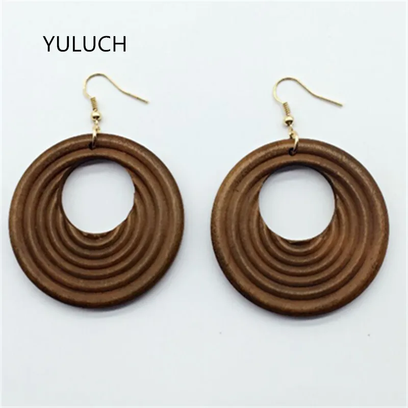 Горячие Последние Очаровательные Круглые деревянные серьги аксессуары