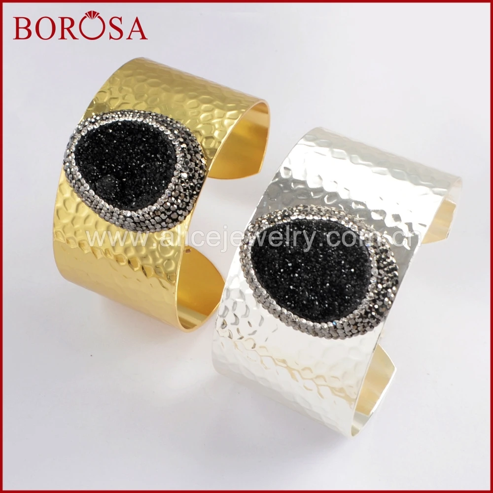 BOROSA 1 шт черный Агаты Druzy браслет золото/серебро Цвет натуральные драгоценные