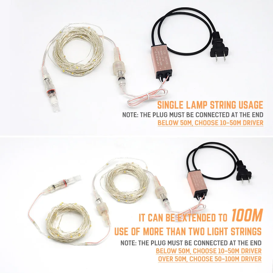 Расширяемая светодиодная гирлянда 10 м AC85 265V теплый белый/RGB свет подключаемый