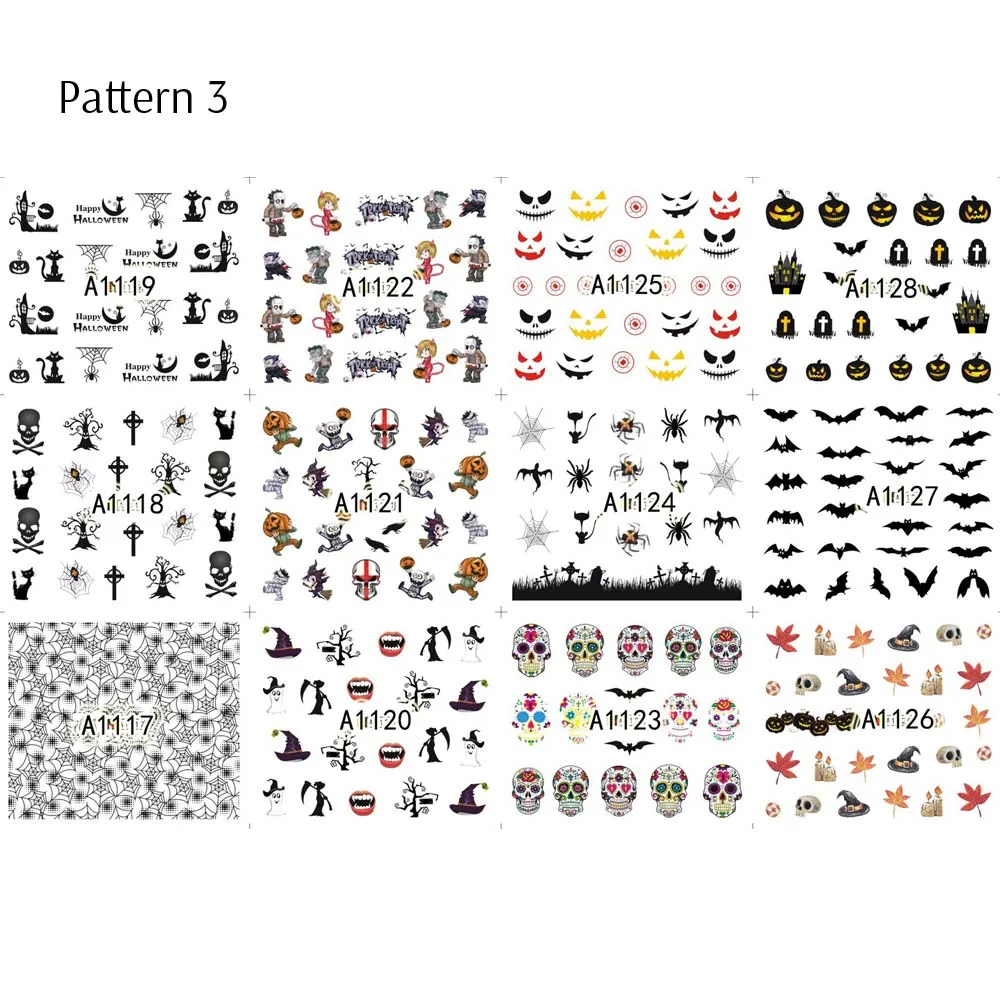 pattern 3 12 узоров/лист Хэллоуин Водные Наклейки для ногтей цветы переводные наклейки s Череп наклейки для ногтей Переводные татуировки - Цвет: pattern 3