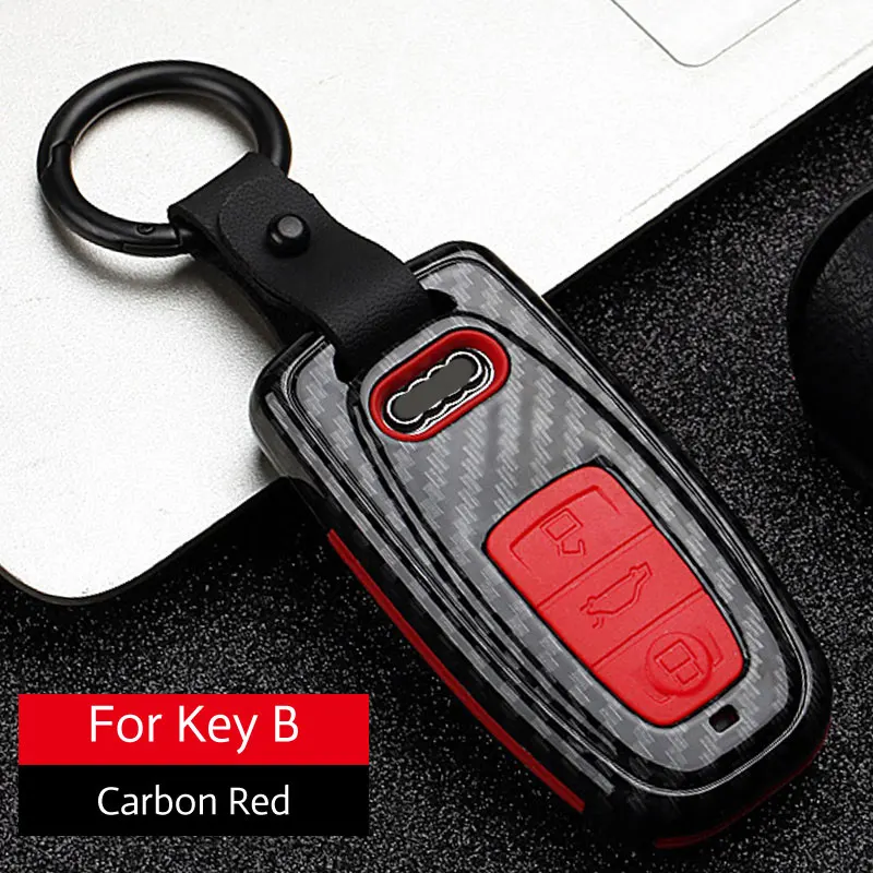 Carbon Red Key B Чехол для ключей автомобиля из углеродного АБС-пластика для Audi A1, A3, A4, B8, A5, A6, A7, A8, Q5, Q7, TT, TTS, умный пульт дистанционного управления, брелок, защитная крышка, брелок, сумка, аксессуары - Название цвета: Carbon Red Key B