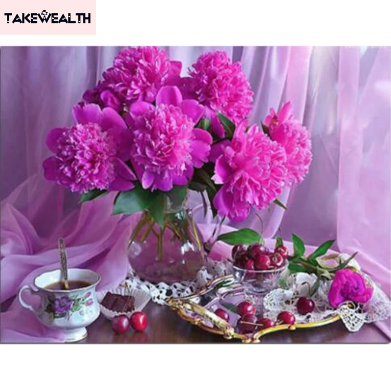 

Flower Cherry Tea Full drill diamond embroidery 3d diamond cross stitch fashion diamond mosaic pictures of rhinestones r050