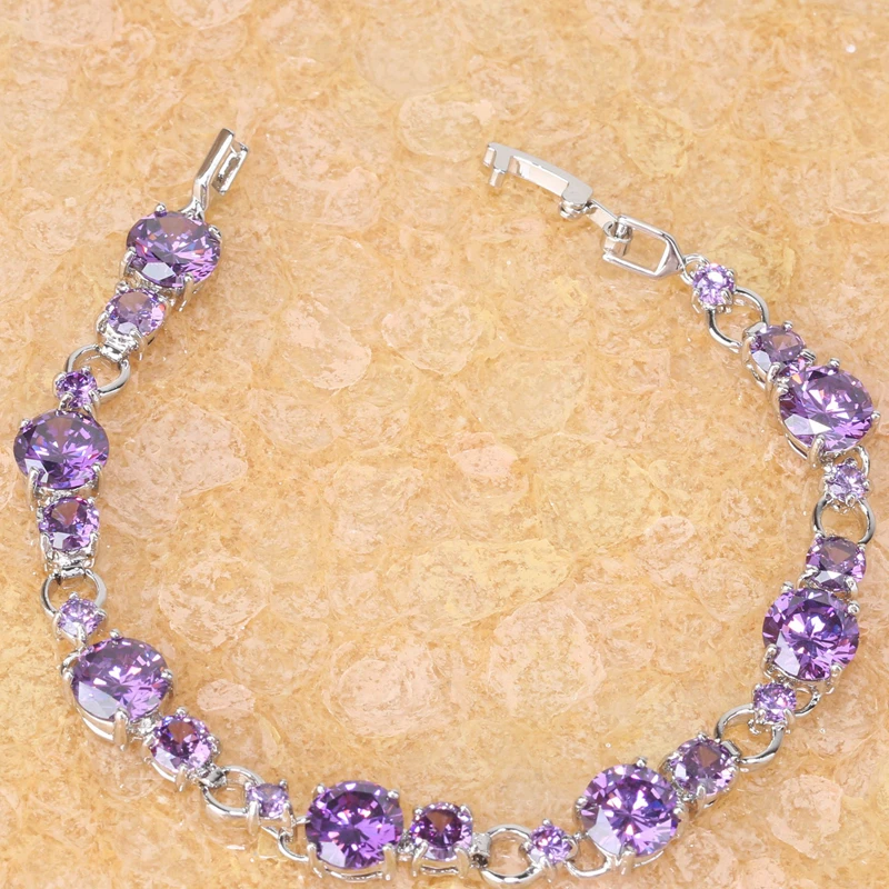 Круглый браслет-цепочка с серебряным покрытием из фиолетового циркония 7 дюймов
