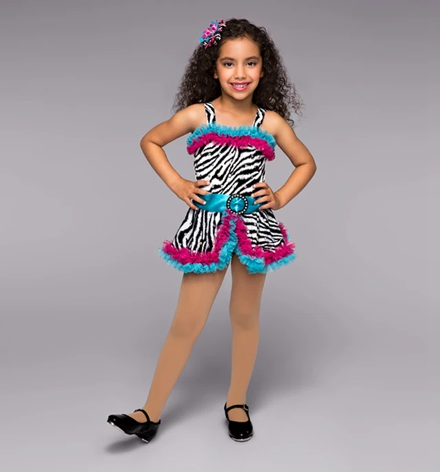 

2018 New Female Ballet Dancing Suit Gilrs Performance Clothing Animal Zebra Stripe Stage Dancing Competition Dress B-2448