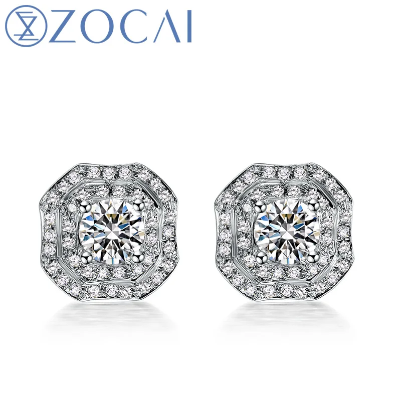

ZOCAI earrings 100% natural diamond 0.75 ct F-G / SI Certified 18K white gold diamond diamond earrings E00003
