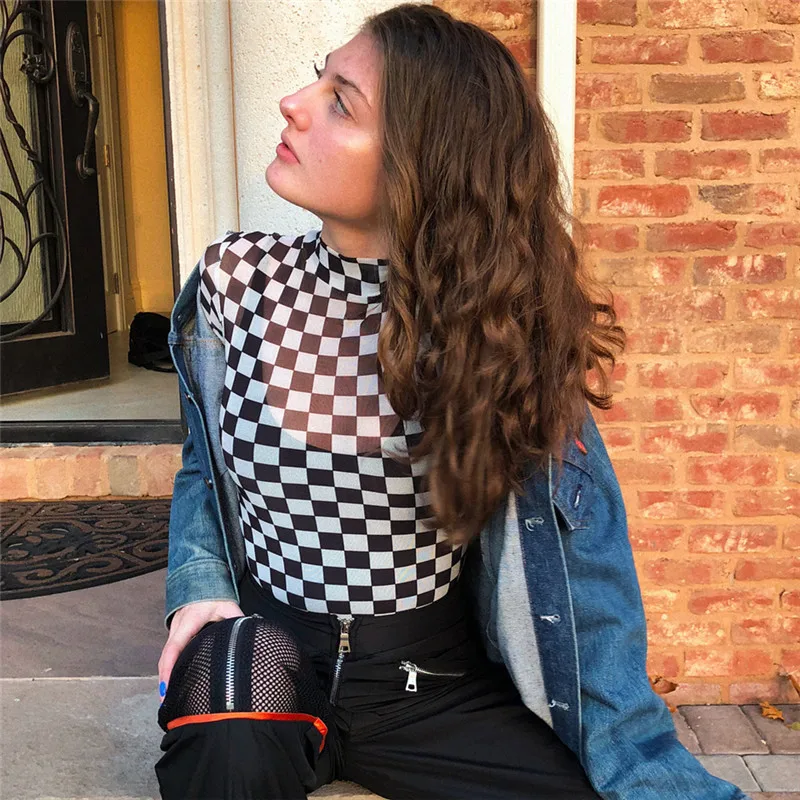 Liva Girl клетчатый сетчатый укороченный топ футболка женская летняя с высоким