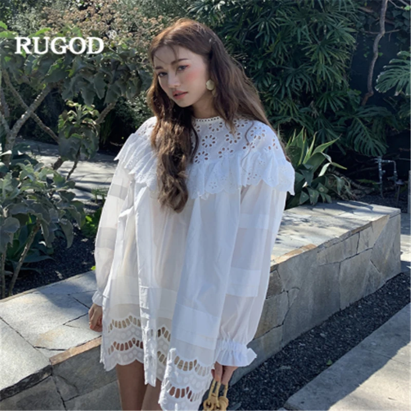 Женское платье RUGOD свободное кружевное мини-платье с круглым вырезом и